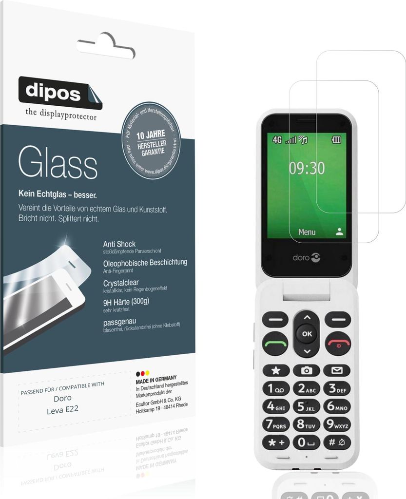 2x Schutzfolie für Doro Leva E22 - Anti-Shock 9H Folie dipos Glass Kunststoffglas