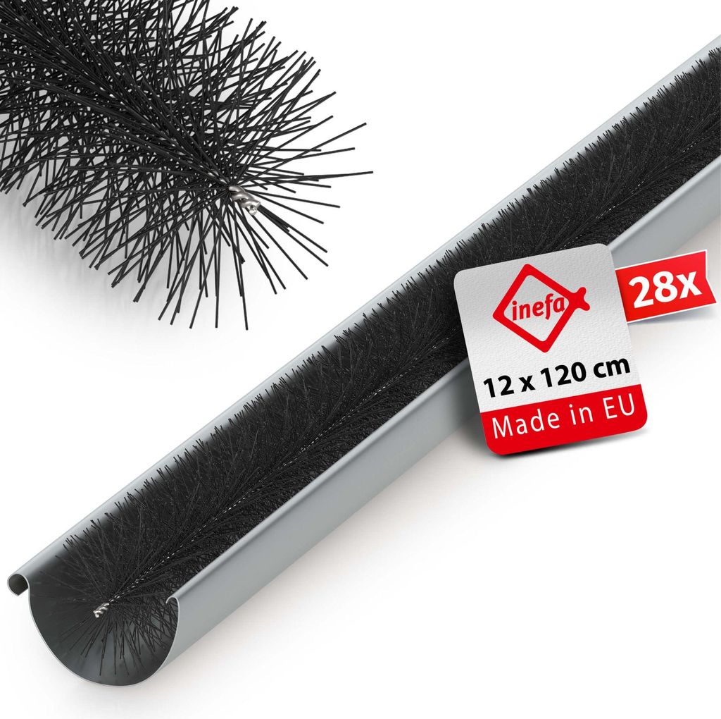 INEFA 28x Dachrinnenbürste 12cm Rinnenraupe Laubschutz 120cm, PVC Schwarz Marderschutz Dachrinne, Dachrinnenschutz, Dachrinnenzubehör