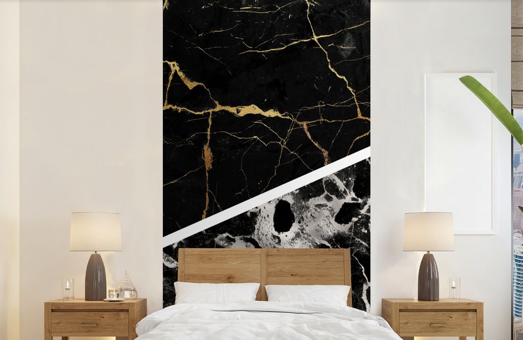 MuchoWow Fototapete für Wohnzimmer oder Schlafzimmer Wandtapete Vinyl Motivtapete Marmor - Gold - Luxus - 120x240 cm - Hintergrundbild