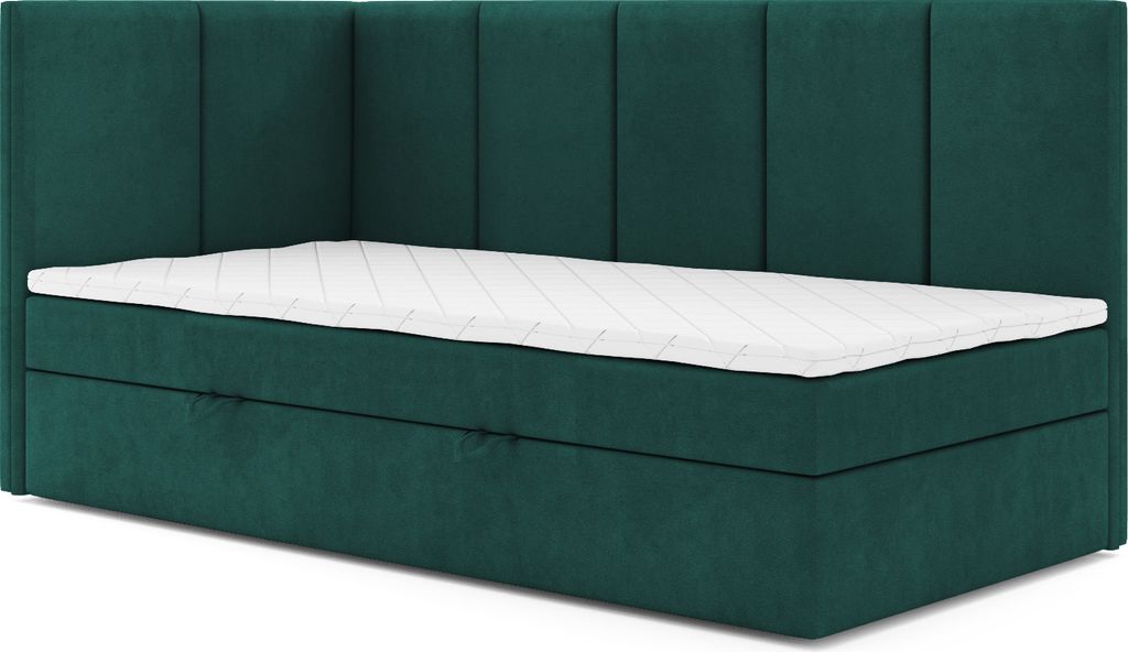 MR GROUP Boxspringbett DENIS MAX 90x200 links Kinderbett Jugendbett Einzelbetten Bett mit Stauraum Polsterbett Matratze Topper H3 Schlafzimmer grün