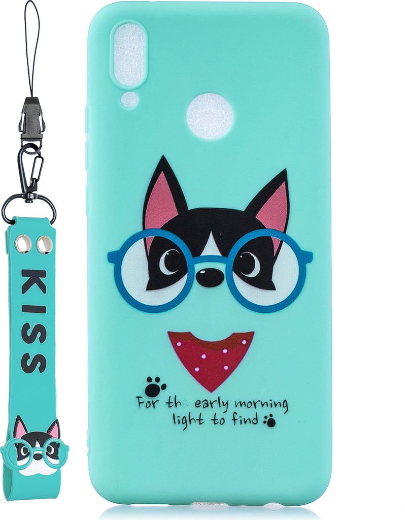 Für HUAWEI Y9 2019 Cartoon Lovely Coloured Painted Soft TPU Rückenbezug rutschfest Full Protective Case mit Lanyard Light blau