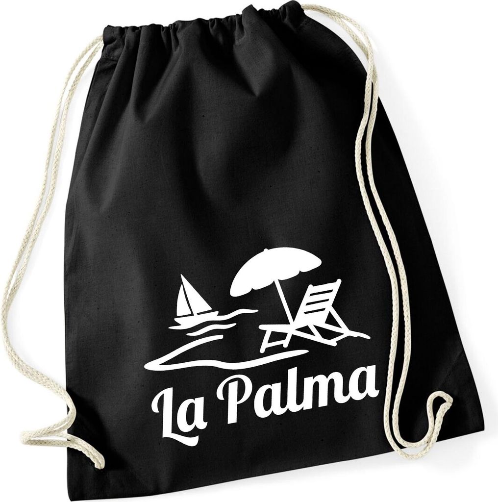 Huuraa Turnbeutel La Palma Inselmotiv Spanien 12 Liter Black Baumwolle Rucksack Geschenkidee