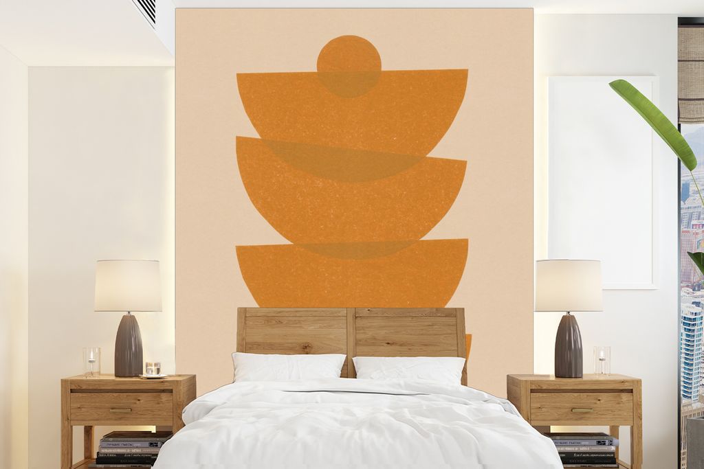 MuchoWow Fototapete für Wohnzimmer oder Schlafzimmer Wandtapete Vinyl Motivtapete Geometrie - Formen - Gelb - Pastell - 165x220 cm - Wanddekorat...