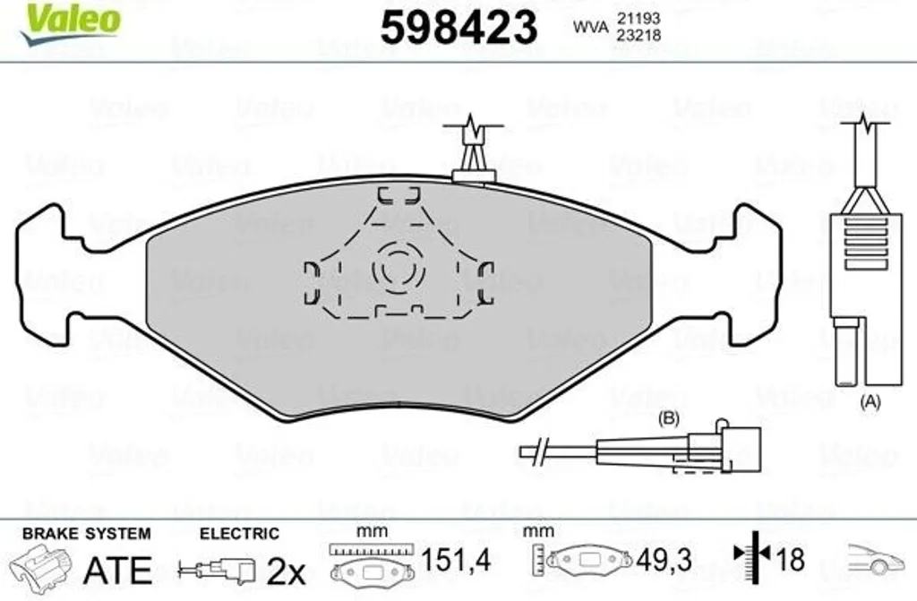 Jeu de plaquettes de frein avant Valeo 598423 compatible Fiat Palio Siena
