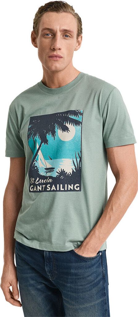 Gant Placed Graphic Kurzarm-t-shirt Grün 2XL Mann Grün 2XL