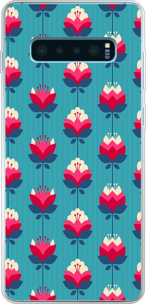 MuchoWow Handyhülle Schutzhülle Hülle für Telefoonhoesje Samsung Galaxy S10 Plus Muster - Retro - Lilie Silikon Softcase Handy Hülle - Schut...