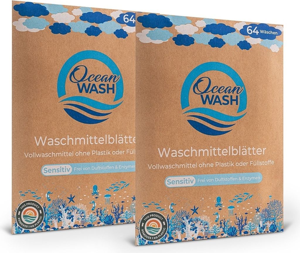 OceanWash 2er-Set Waschmittelblätter Sensitiv für 128 Produktbild 