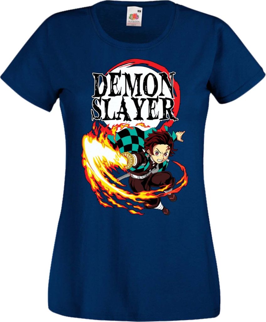 Damen T-Shirt Manga Anime Demon Anime Slayer Tanjiro Kamado 03 Demon Anime Slayer Main, Lady XL / Dunkelblau