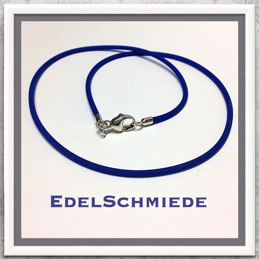 Kautschukband blau 925 Silber 45 cm