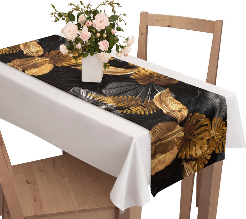 Tischläufer mit Muster 40 x 180 cm Große Blätter Grau Gelb Schwarz