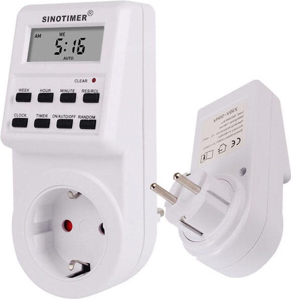 SINOTIMER 2 In 1 Küchen Timer Schalter Sockel 7-Tage Cycle Programmable Digital Display Relay Time Adator Timer Clock Calculator Outlet - EU Plug