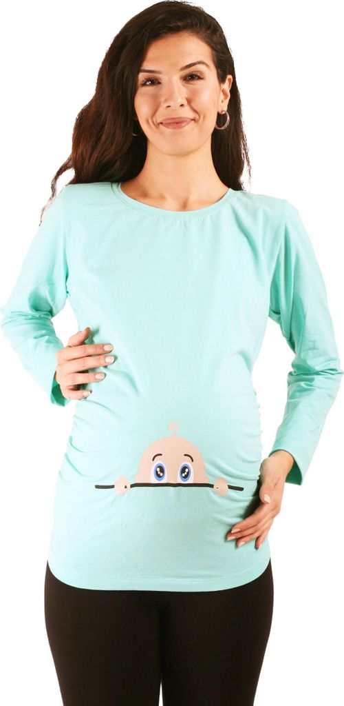 M.M.C. Umstandslangarmshirt Neugieriges Baby mit Motiv, S, Mint
