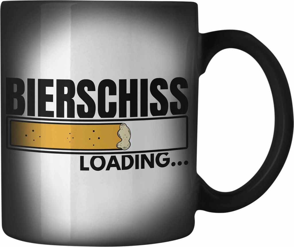Trendation - Bierschiss Loading Farbwechsel Zauber-Tasse Lustiger Spruch Party Geschenkidee Männer Mann (Schwarz)