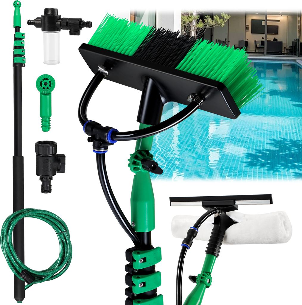 Hengda Waschbürste Teleskopstiel und Wasserzufuhr Set, 4.8 m Stiel, für Reinigung von Terrassenplatten, Fenster- und Glasflächen usw.
