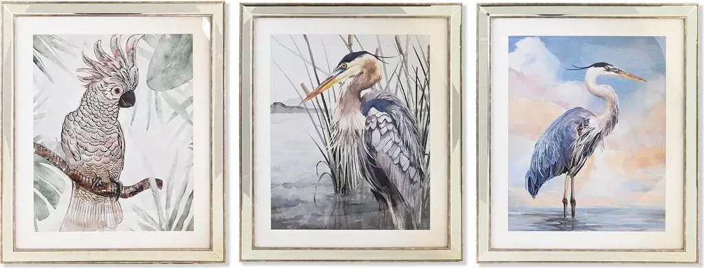 Tableau Oiseaux Méditerranée 40x60 cm en 3 Pièces - Finition Elégante