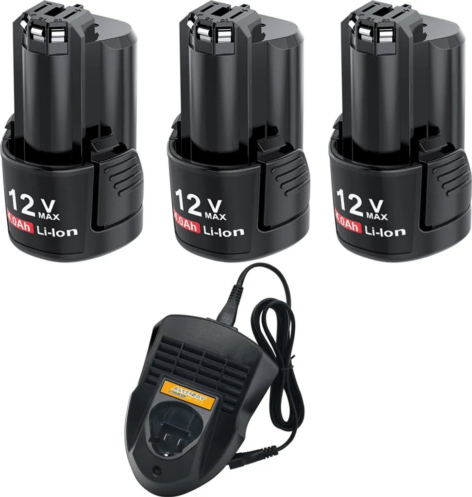 Kit 3 Batterie 12V 4000mAh per Bosch BAT411 + Caricabatterie Rapido