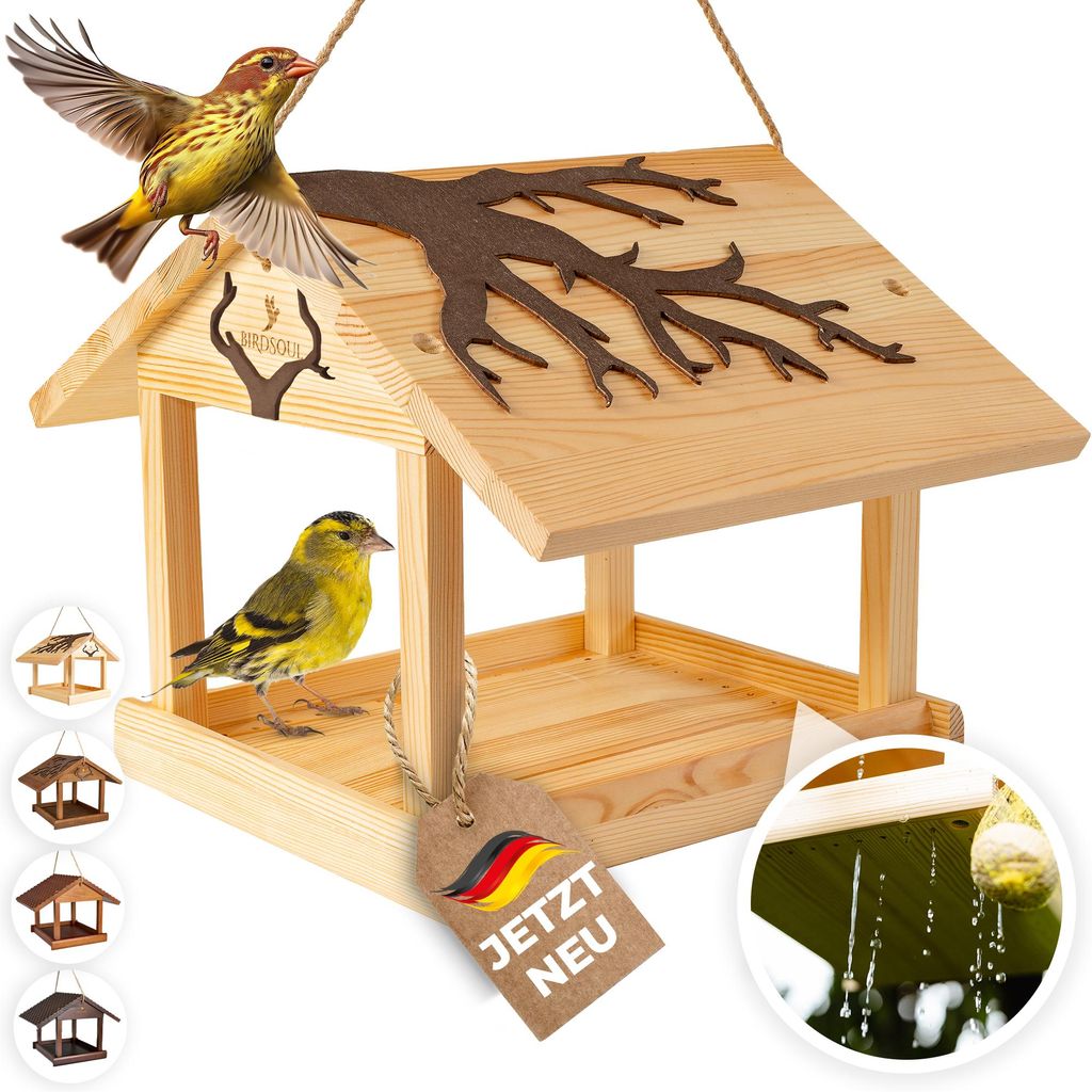 Vogelhaus aus Holz wetterfest | Futterhaus für Wildvögel Produktbild 