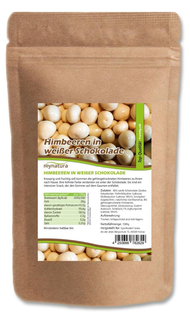 Gefriergetrocknete Himbeeren in weißer Schokolade von Produktbild 
