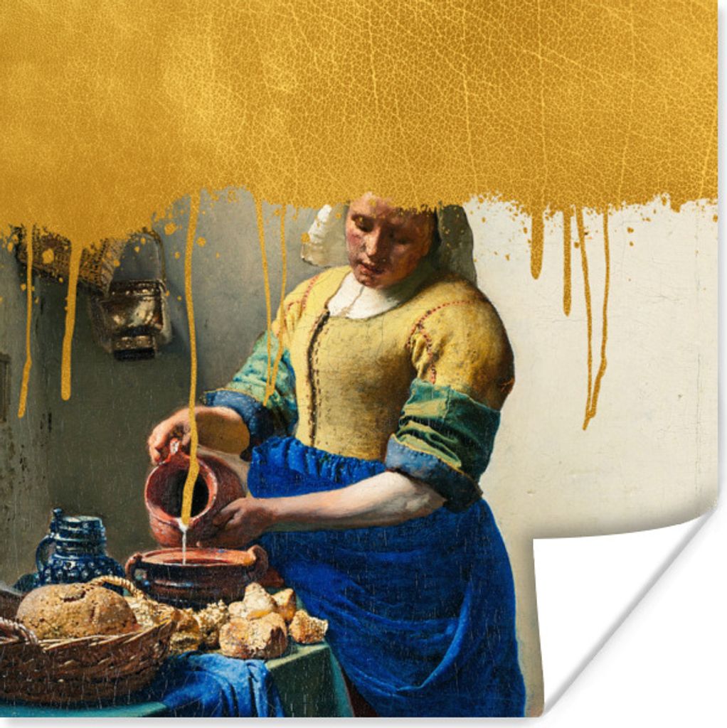 MuchoWow Poster Milchmädchen - Gold - Vermeer 75x75 cm - Wand Dekoration