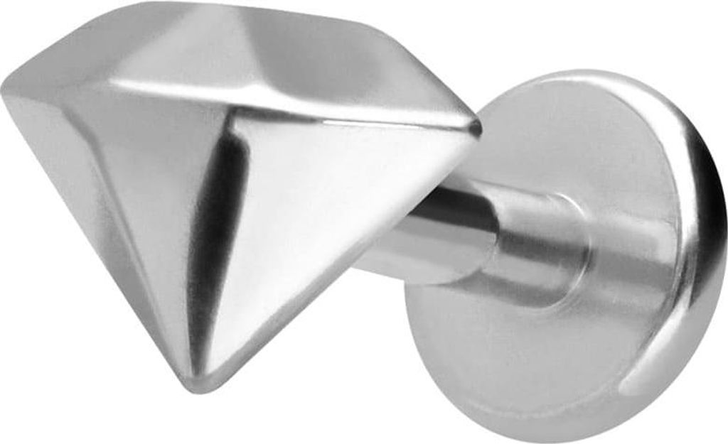 Ohrpiercing, Nasenpiercing Titan Labret mit Innengewinde DIAMANT Silber Stablänge: 5mm | Stabstärke: 1,2mm