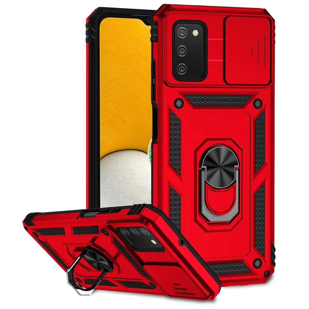 Offerta Cover Samsung Galaxy A03S / A02S Rossa con Ring Holder e Camera Slide
