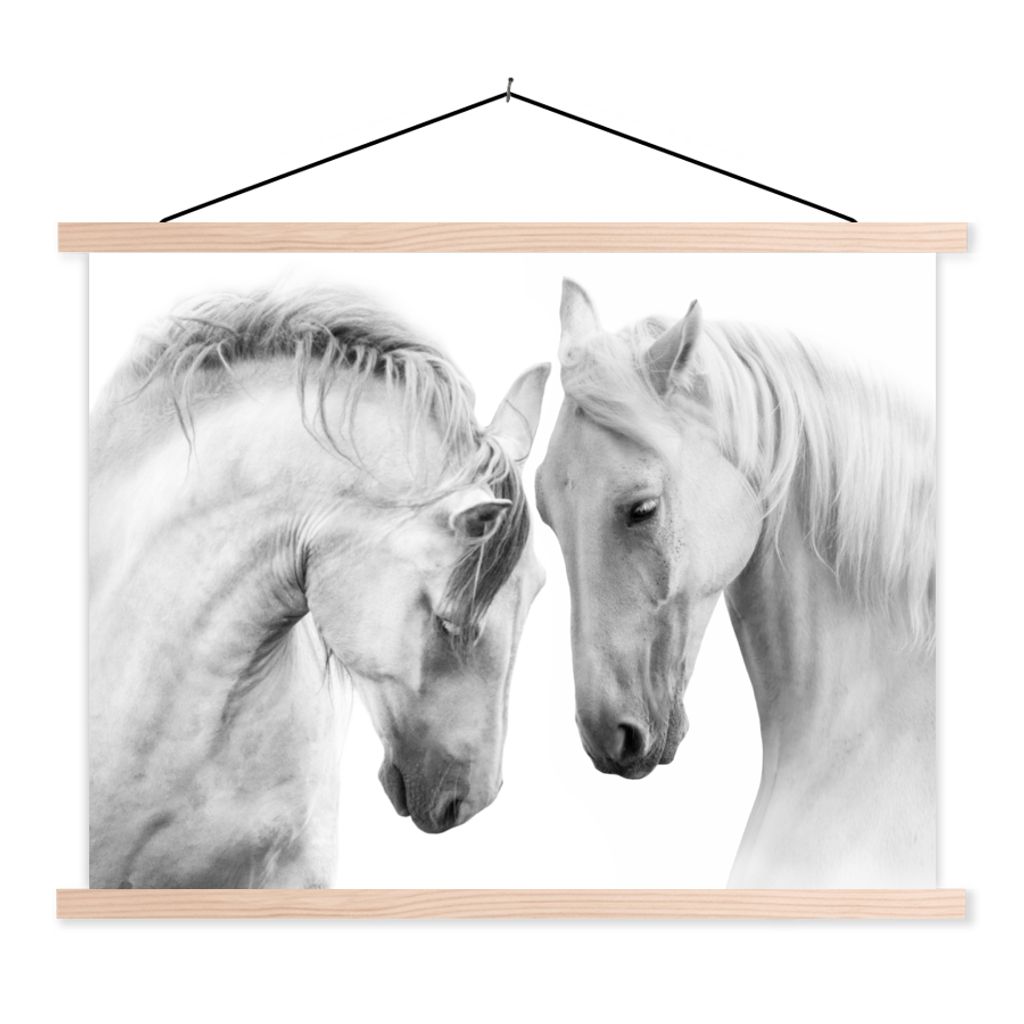 MuchoWow Textilposter Pferd - Tiere - Porträt - Weiß 40x30 cm mit holzfarbenen Rahmen - Bilder