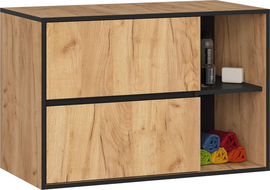 Závěsná skříňka pod umyvadlo VAMI Craft, dub, černá, šířka Obrázek produktu 