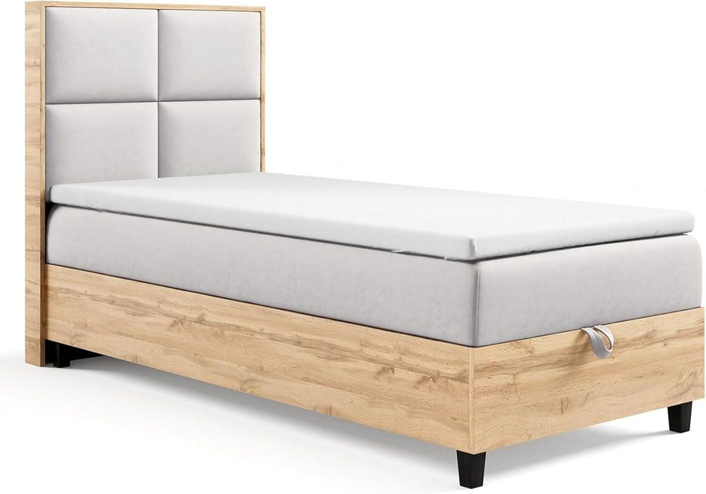 Trinity K-2 Boxspringbett 70x200 | Einzelbett mit. Matratze und Stauraum | Bonellfederkern inkl. Topper & Kopfteil | inkl. Lieferung - Silber