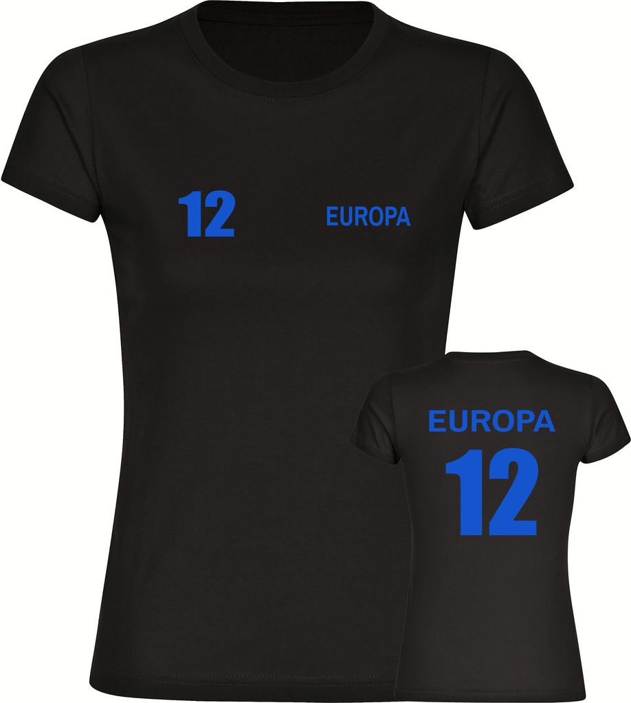 multifanshop Damen T-Shirt - Europa - Trikot Nummer 12, schwarz-2, Größe M
