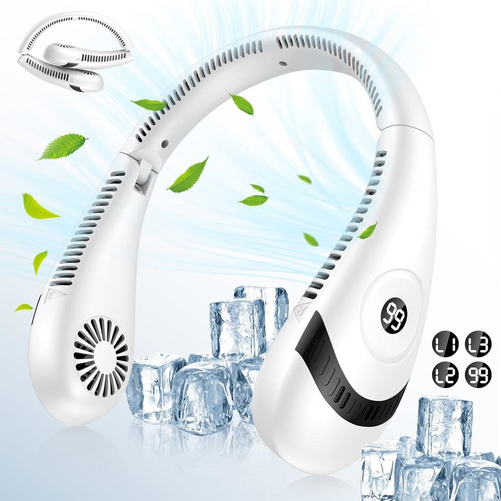 Nackenventilator, Halsventilator, Blattloser Ventilator mit LED-Anzeige, 3 Stufen, 5000mAh batteriebetriebener Ventilator, für Outdoor Küche Büro