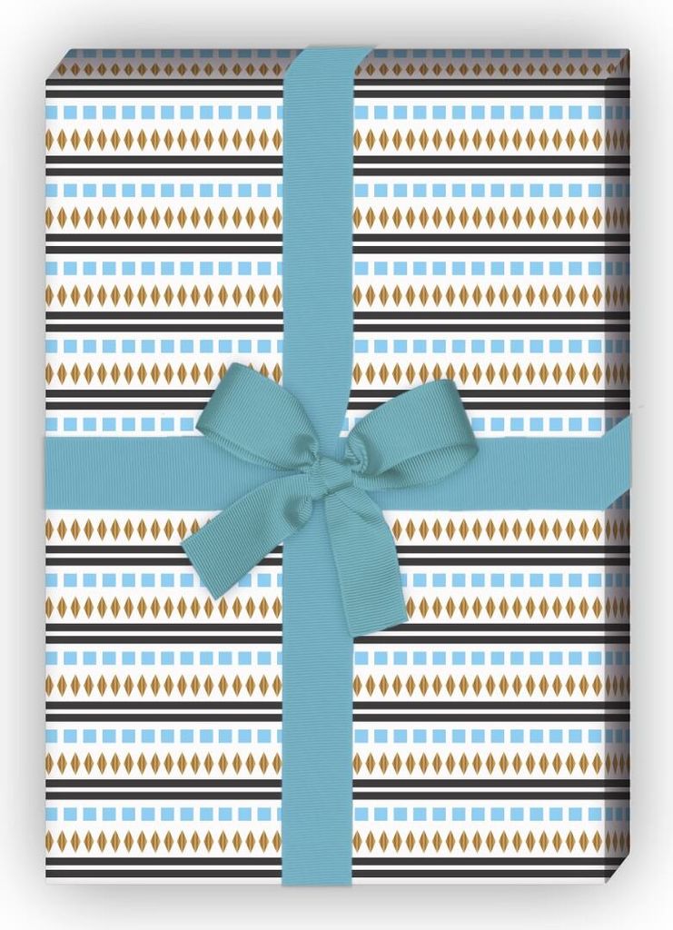 Grafisches Streifen Geschenkpapier mit Rauten, hellblau - G7696, 32 x 48cm
