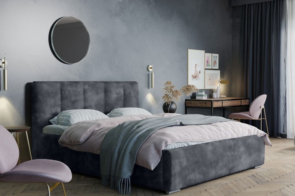 ADIDAR Matylda Polsterbett 160x200cm Doppelbett Metal-Holzrahmen, hydraulisch, Kopfteil, Bettkasten, Lattenrost für besten Schlafkomfort (Grau - A...