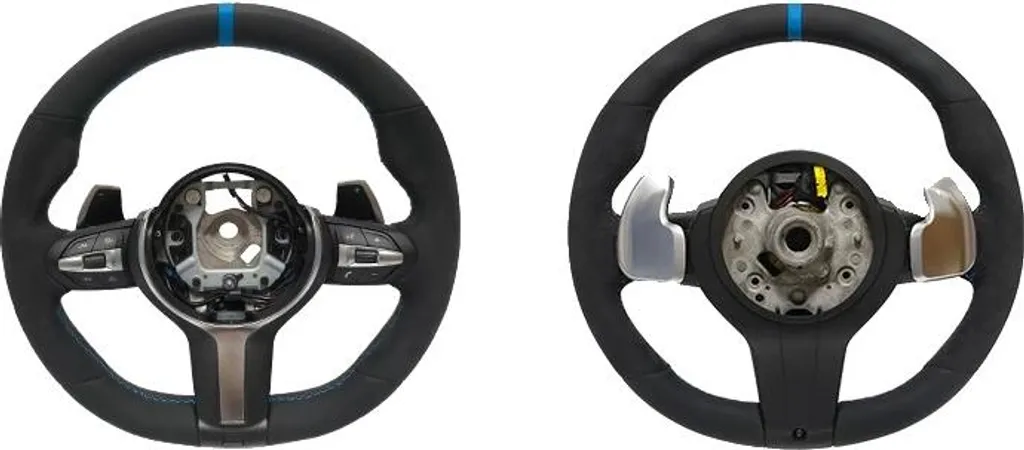 Volant de Direction Sportif en Cuir Noir et Bandes Bleues Type M3
