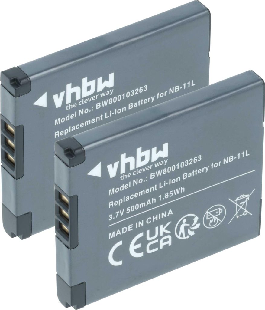 vhbw 2x Akku kompatibel mit Canon IXY 430F, 110F, 90F, 420F, 220F Kamera (500 mAh, 3,7 V, Li-Ion)