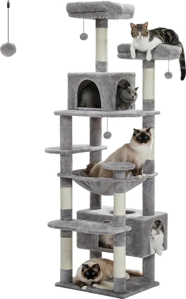 Arbre à chat XL design spacieux AMT0204GY avec surfaces à griffer grise