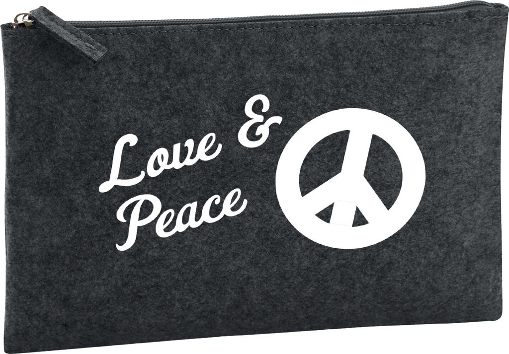 Huuraa Kulturbeutel Love & Peace 1 Liter Charcoal Filz Kosmetiktasche Geschenkidee