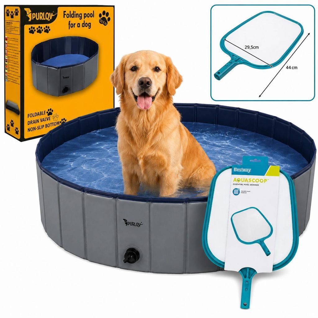 Großer faltbarer Hundepool 160x160x30 cm 600 L robust inkl. Reinigungsnetz