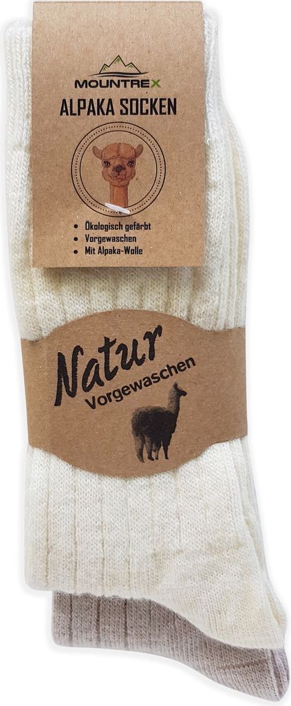 MOUNTREX Alpaka Socken, Wollsocken für Damen, Herren - Wintersocken, Kuschelsocken - 2 Paar, Ecru/Beige (Dünn), 39-42