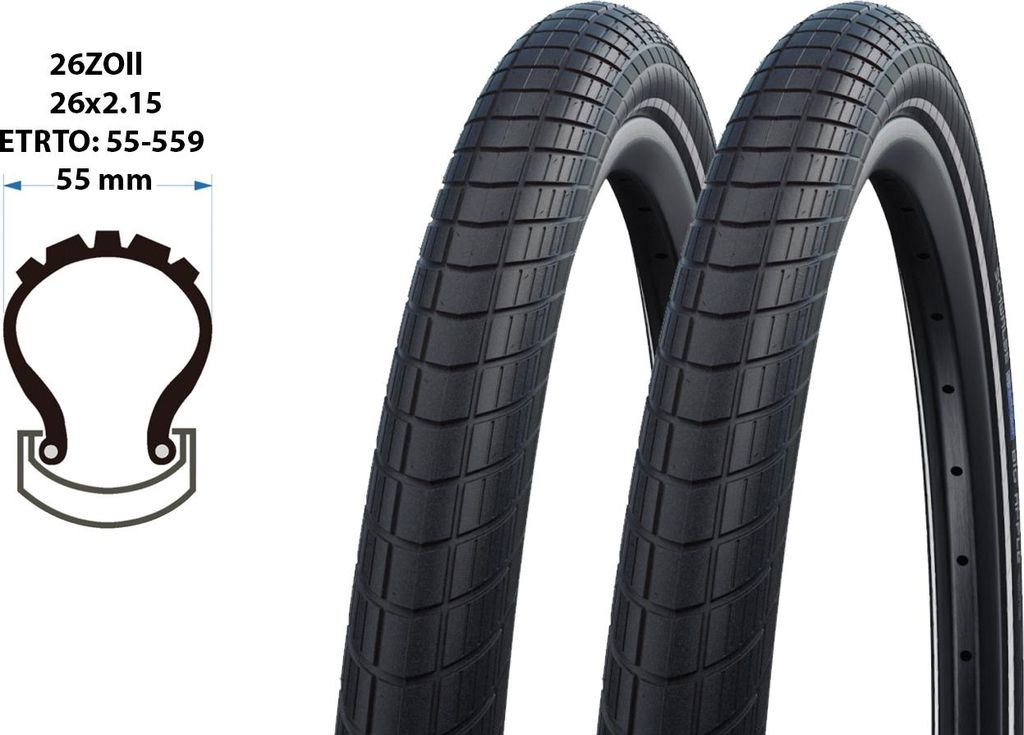 2 Stück Fahrradreifen Schwalbe Big Apple 26x2.15 Reflex Produktbild 