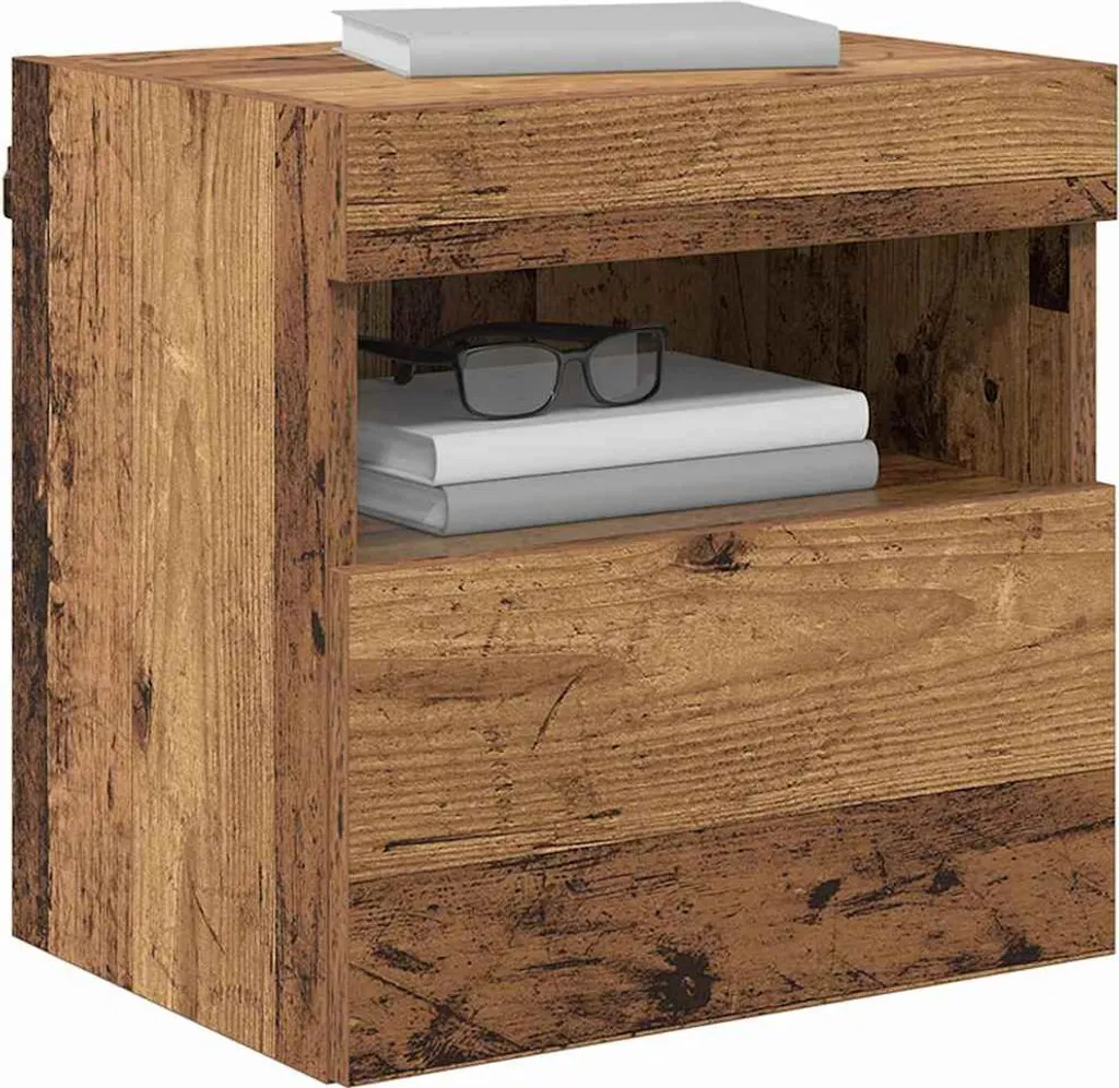 Meuble TV mural avec LED Bois Ancien lot de 2 unités - 40 x 30 x 40 cm