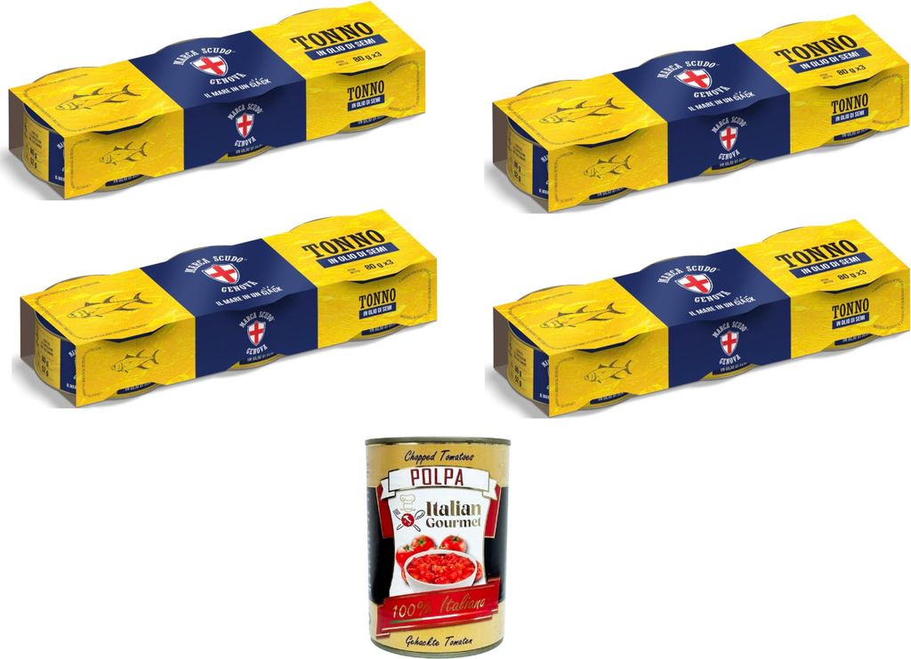 Marca Scudo- Tonno in olio di semi Thunfisch in Samenöl 12x 80gr (3x80gr)+ Italian Gourmet polpa 400g