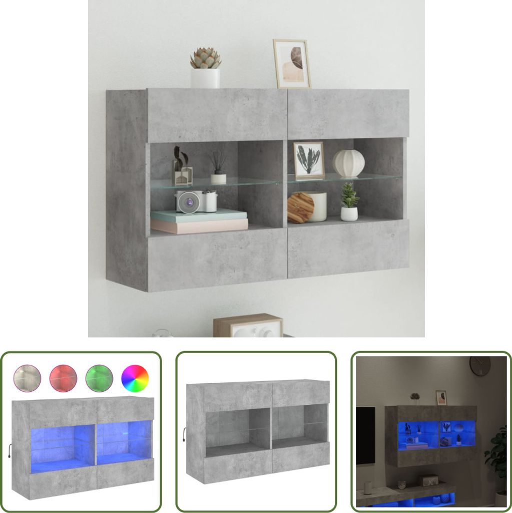 The Living Store TV-Wandschrank mit LED-Leuchten Betongrau 98,5x30x60,5 cm