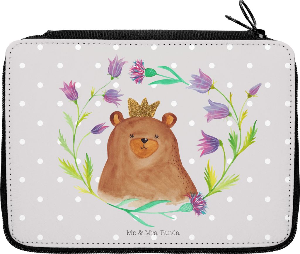 Mr. & Mrs. Panda Etui Bär Königin - Grau Pastell - Geschenk, Mom, Teddy, Schlampermäppchen, Muttertag, Federmäppchen, für Stifte, Federtasche,...
