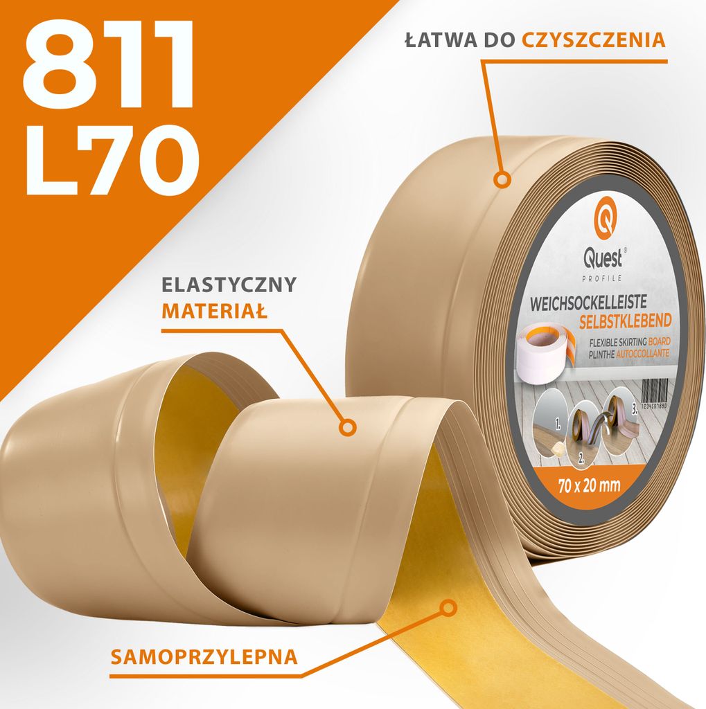QUEST Listwa przypodłogowa PCV 70x20mm, 1m, samoprzylepna Zdjęcie produktu 
