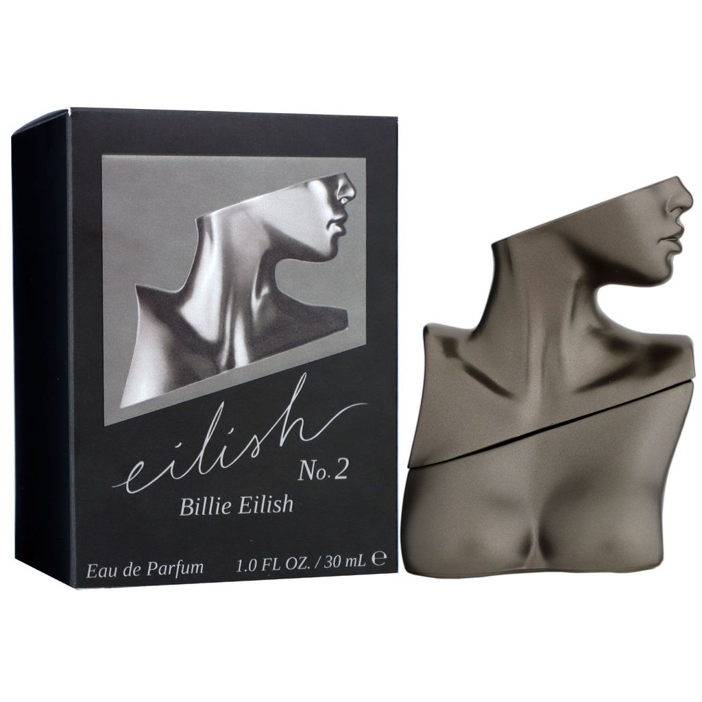 A perfume bottle and its packaging are displayed against a white background.