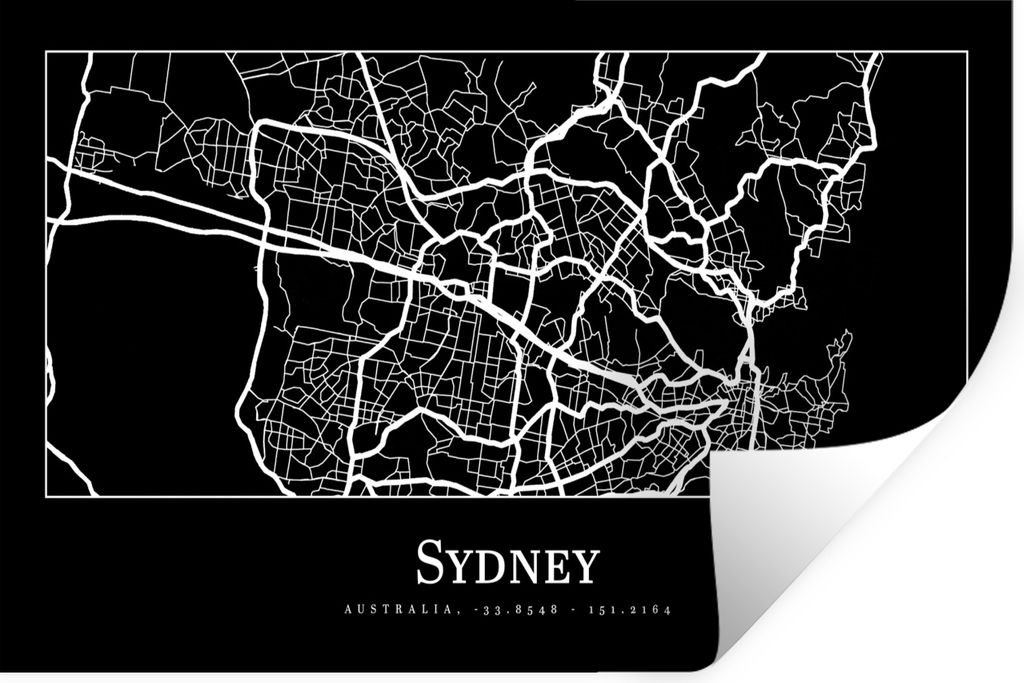 MuchoWow Wandtattoo Wandsticker Wandaufkleber Karte - Sydney - Stadtplan 30x20 cm Selbstklebend und Repositionierbar - Wierderverwendbar - Selbst...