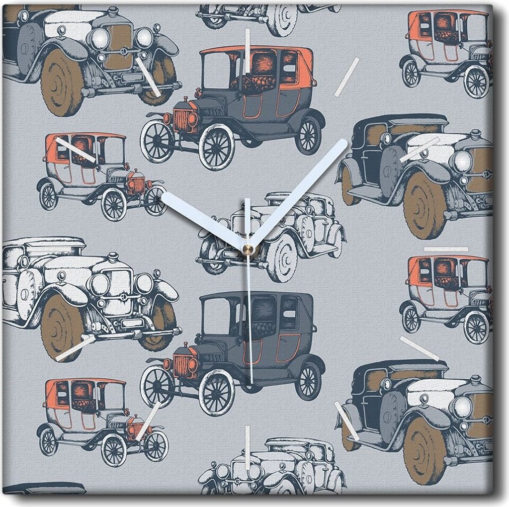 Coloray Uhr auf Leinwand 30x30 cm Wand Uhr Dekoration Wohnzimmer Segeltuch weiße Zeiger -Vintage Auto Home.