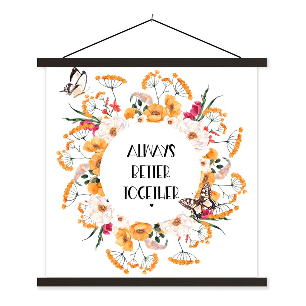 MuchoWow Textilposter Zitate - Sprichwörter - Gemeinsam immer besser - Familie 60x60 cm mit schwarzem Rahmen - Posteraufhänger