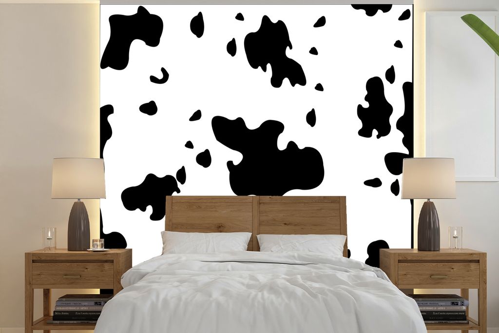 MuchoWow Fototapete für Wohnzimmer oder Schlafzimmer Wandtapete Vinyl Motivtapete Eine Illustration eines Kuh-Musters - 300x300 cm - Wanddekoration