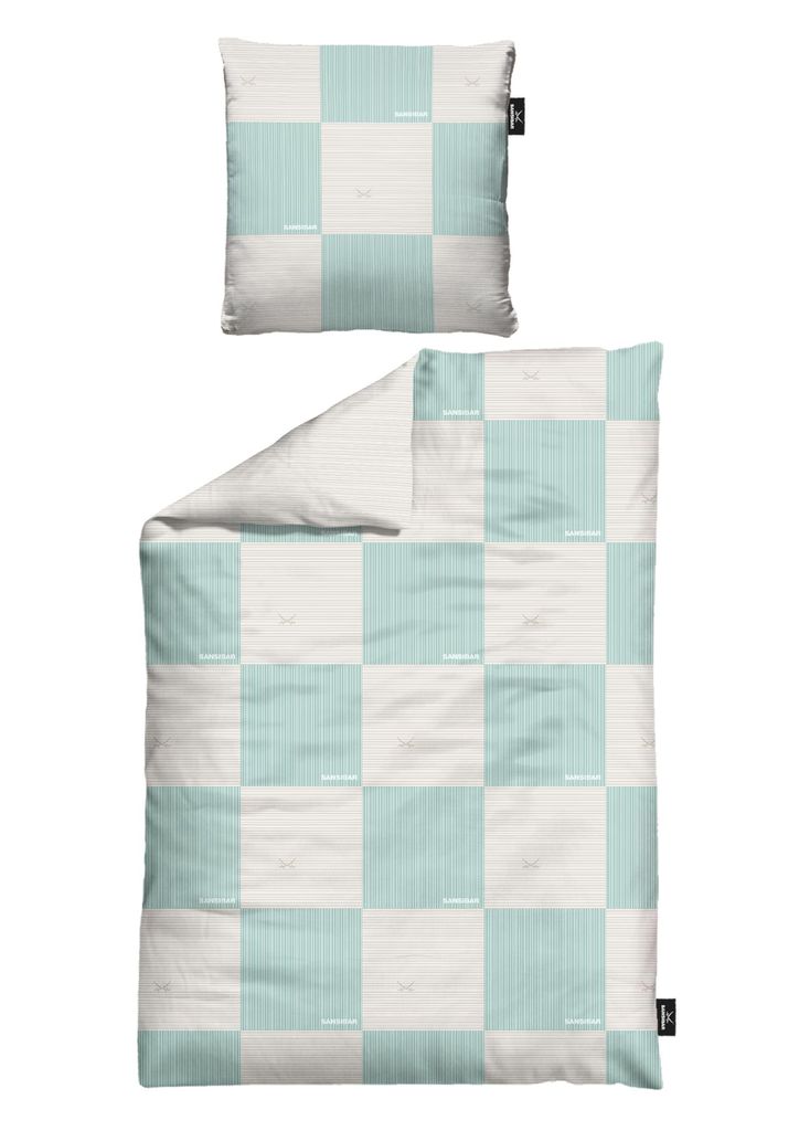 Wendebettwäsche Sansibar Bettwäsche-Set Chessboard, 155x220 cm/ 80x80 cm in Türkis, 100% Premium Baumwolle
